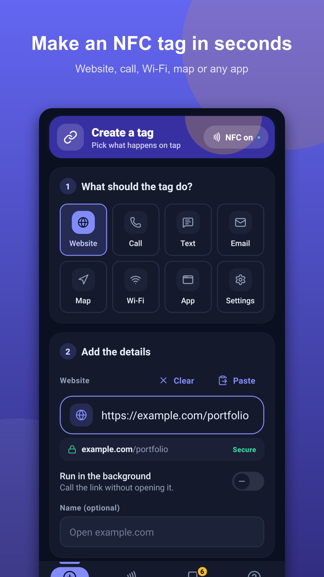 Choose tag action in SmartLink NFC